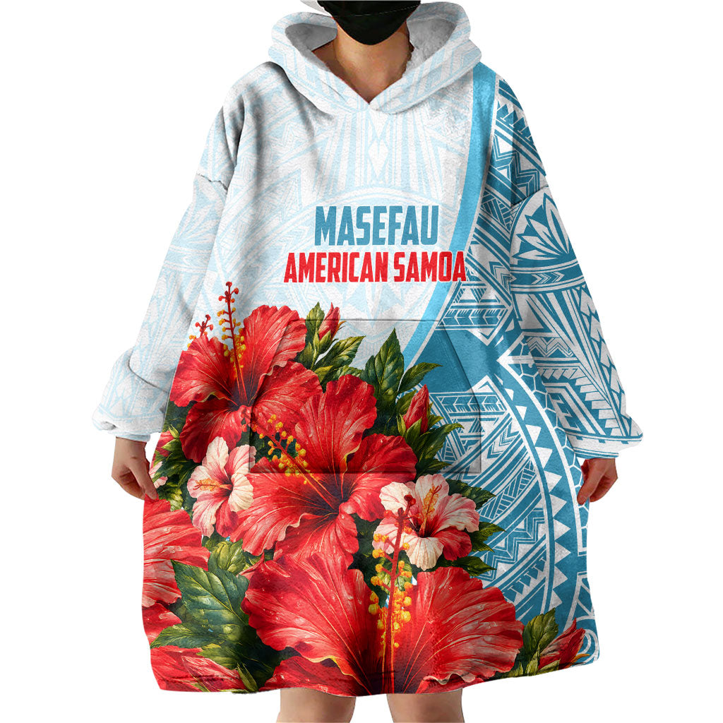 Personalized American Samoa Masefau Wearable Blanket Hoodie Hibiscus Tropical Floral Whale Polynesian Tribal Pattern