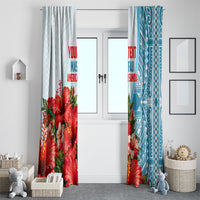 Personalized American Samoa Masefau Window Curtain Hibiscus Tropical Floral Whale Polynesian Tribal Pattern