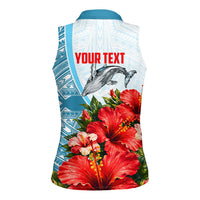 Personalized American Samoa Masefau Women Sleeveless Polo Shirt Hibiscus Tropical Floral Whale Polynesian Tribal Pattern