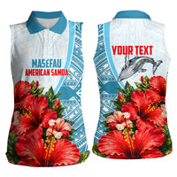 Personalized American Samoa Masefau Women Sleeveless Polo Shirt Hibiscus Tropical Floral Whale Polynesian Tribal Pattern