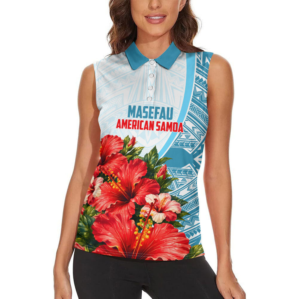 Personalized American Samoa Masefau Women Sleeveless Polo Shirt Hibiscus Tropical Floral Whale Polynesian Tribal Pattern