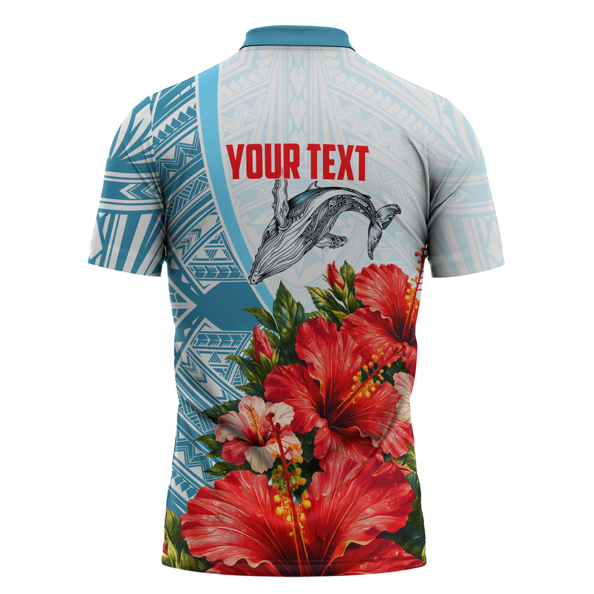 Personalized American Samoa Masefau Zipper Polo Shirt Hibiscus Tropical Floral Whale Polynesian Tribal Pattern