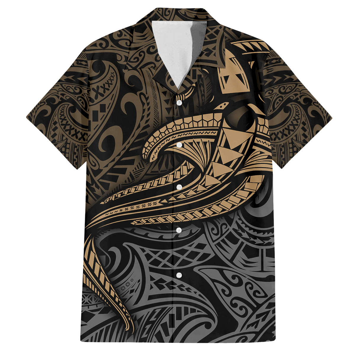 Polynesian Family Matching Long Sleeve Bodycon Dress and Hawaiian Shirt Hammerhead Shark Tribal Pattern TS04 Dad's Shirt - Short Sleeve Black Yellow - Polynesian Pride