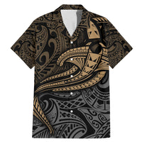 Polynesian Family Matching Mermaid Dress and Hawaiian Shirt Hammerhead Shark Tribal Pattern TS04 Dad's Shirt - Short Sleeve Black Yellow - Polynesian Pride