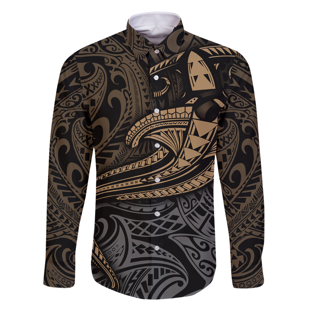 Polynesian Family Matching Off Shoulder Maxi Dress and Hawaiian Shirt Hammerhead Shark Tribal Pattern TS04 Dad's Shirt - Long Sleeve Black Yellow - Polynesian Pride