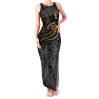 Polynesian Family Matching Tank Maxi Dress and Hawaiian Shirt Hammerhead Shark Tribal Pattern TS04 Mom's Dress Black Yellow - Polynesian Pride