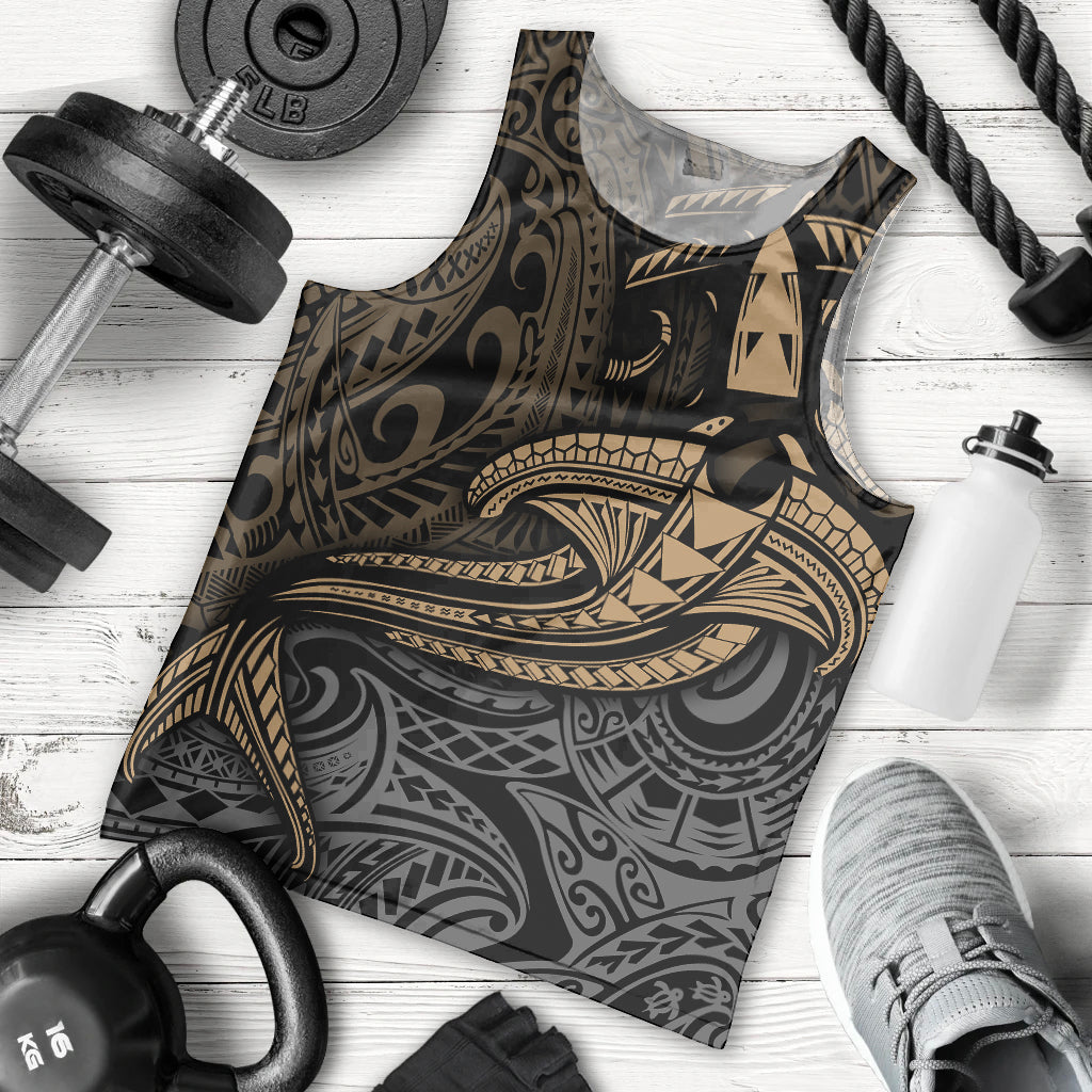 Polynesian Men Tank Top Hammerhead Shark Tribal Pattern TS04 Black Yellow - Polynesian Pride