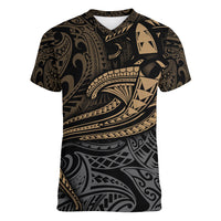 Polynesian Women V Neck T Shirt Hammerhead Shark Tribal Pattern TS04 Female Black/Yellow - Polynesian Pride