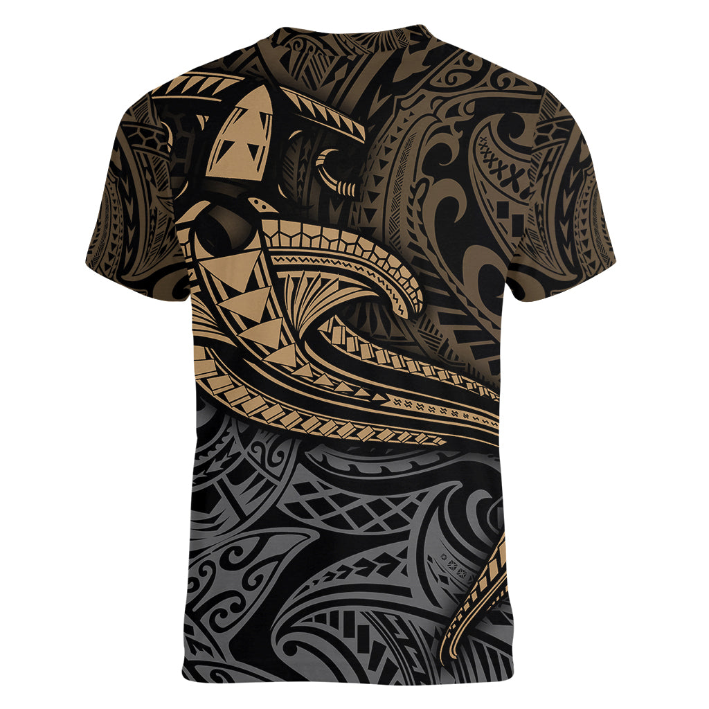Polynesian Women V Neck T Shirt Hammerhead Shark Tribal Pattern TS04 - Polynesian Pride