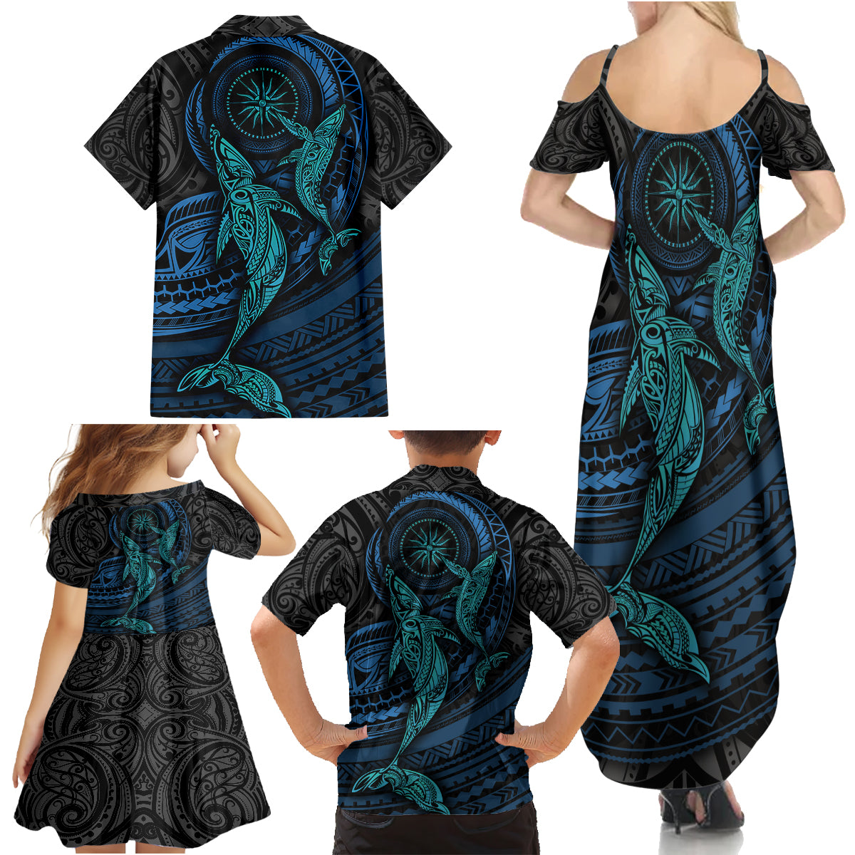 Polynesian Whale Family Matching Summer Maxi Dress and Hawaiian Shirt TS04 - Polynesian Pride