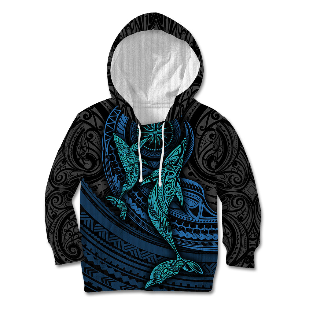 Polynesian Whale Kid Hoodie TS04 Hoodie Black/Cyan - Polynesian Pride