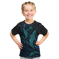 Polynesian Whale Kid T Shirt TS04 Black/Cyan - Polynesian Pride