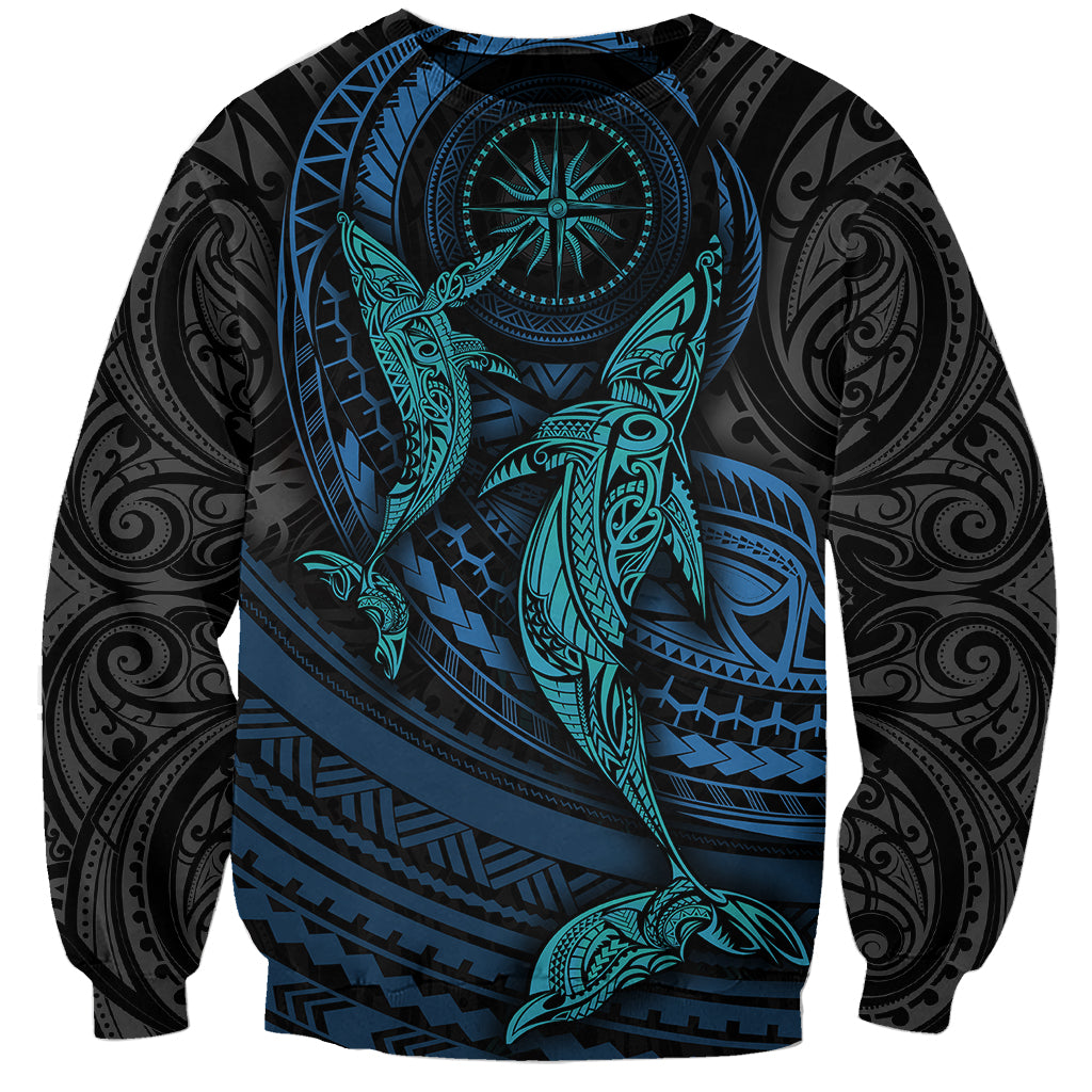Polynesian Whale Sweatshirt TS04 Unisex Black/Cyan - Polynesian Pride