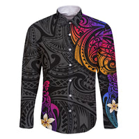 Turtle and Plumeria - Polynesian Family Matching Off Shoulder Long Sleeve Dress and Hawaiian Shirt TS04 Dad's Shirt - Long Sleeve Gradient - Polynesian Pride