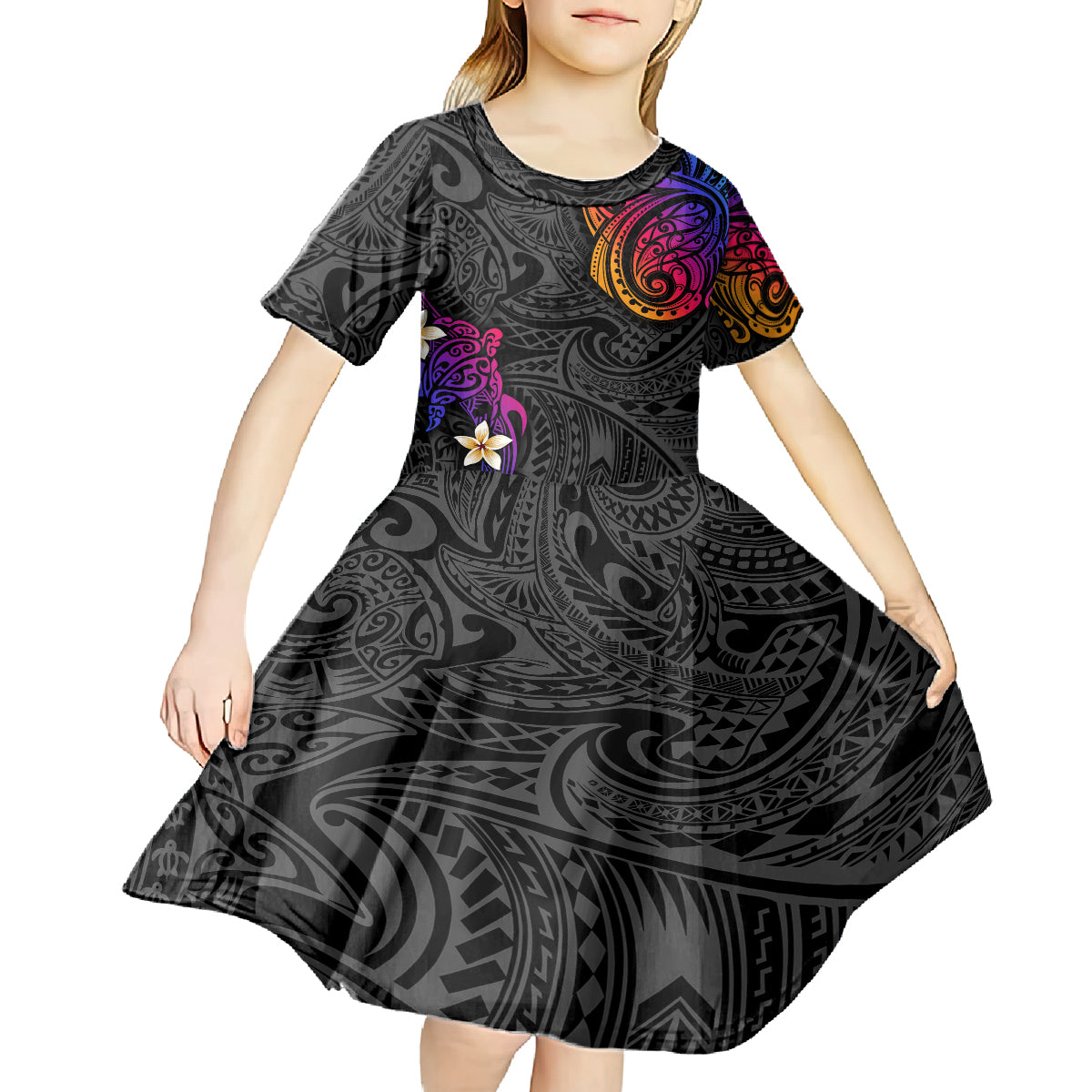 Turtle and Plumeria - Polynesian Kid Short Sleeve Dress TS04 - Polynesian Pride