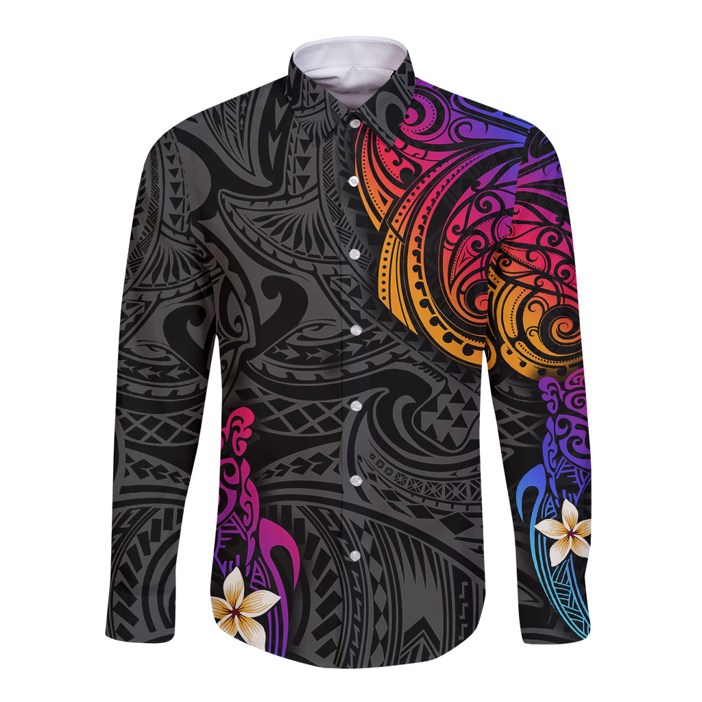 Turtle and Plumeria - Polynesian Long Sleeve Button Shirt TS04 Unisex Gradient - Polynesian Pride