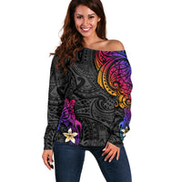 Turtle and Plumeria - Polynesian Off Shoulder Sweater TS04 Women Gradient - Polynesian Pride