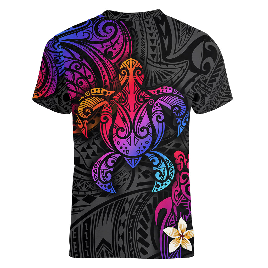 Turtle and Plumeria - Polynesian Women V Neck T Shirt TS04 - Polynesian Pride