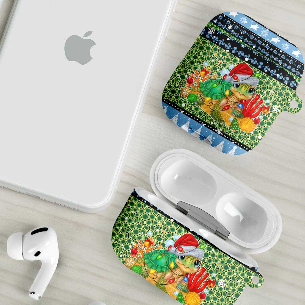 Micronesia Christmas AirPods Case with Santa Turtle Coral Reef and Holiday Ocean Pattern - Polynesian Pride