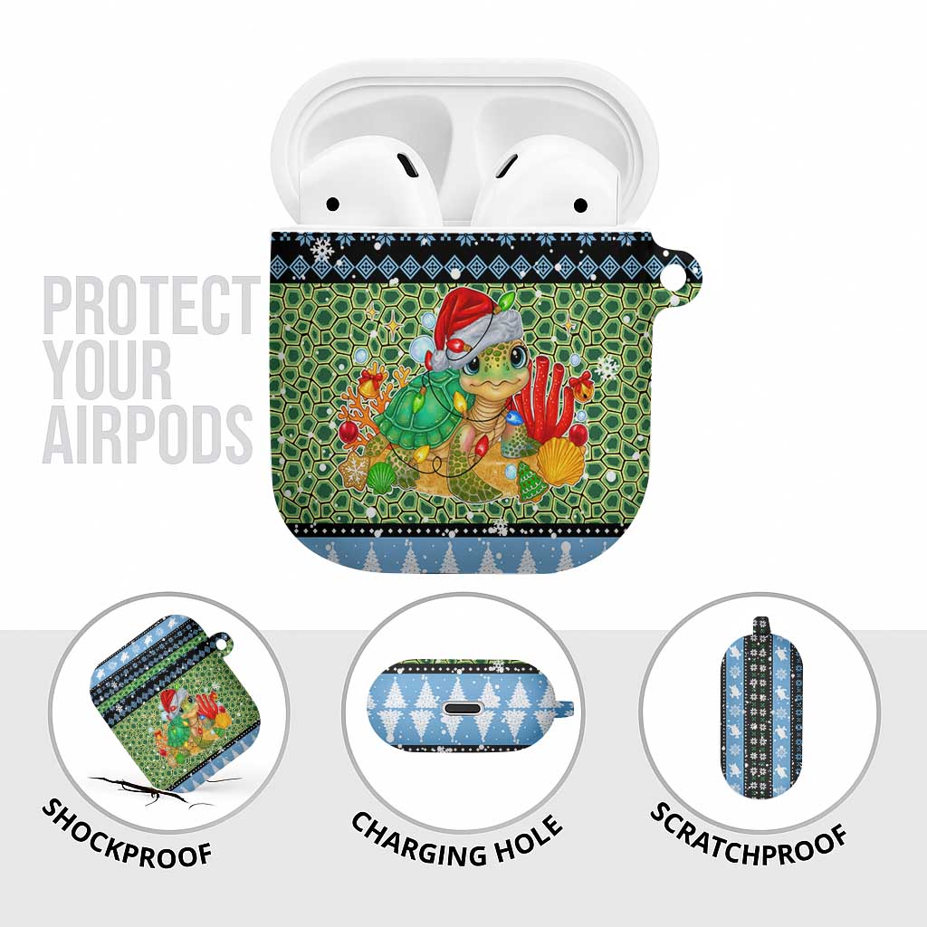 Micronesia Christmas AirPods Case with Santa Turtle Coral Reef and Holiday Ocean Pattern - Polynesian Pride