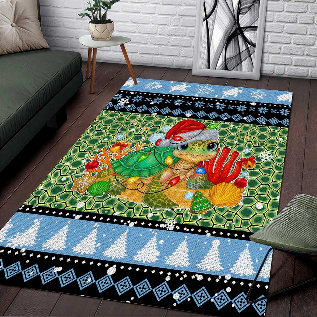Micronesia Christmas Area Rug with Santa Turtle Coral Reef and Holiday Ocean Pattern - Polynesian Pride