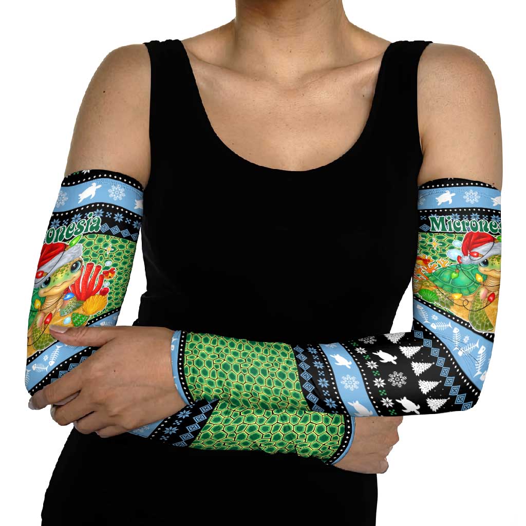 Micronesia Christmas Arm Sleeves with Santa Turtle Coral Reef and Holiday Ocean Pattern TS04 - Polynesian Pride