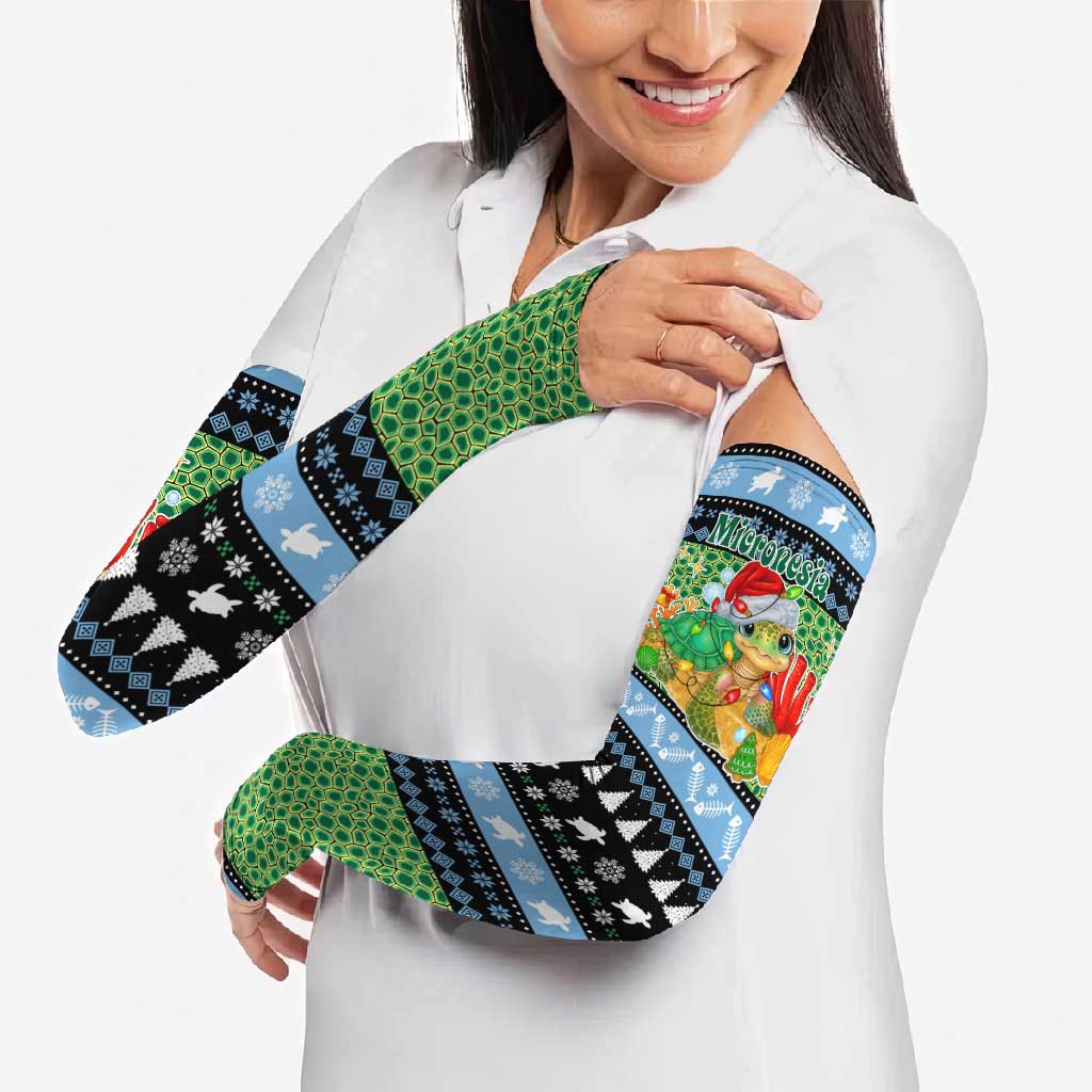 Micronesia Christmas Arm Sleeves with Santa Turtle Coral Reef and Holiday Ocean Pattern TS04 - Polynesian Pride