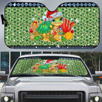 Micronesia Christmas Auto Sun Shade with Santa Turtle Coral Reef and Holiday Ocean Pattern TS04 Black Green - Polynesian Pride