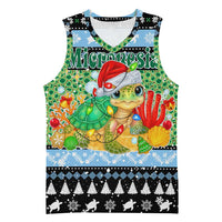 Micronesia Christmas Basketball Jersey with Santa Turtle Coral Reef and Holiday Ocean Pattern TS04 Unisex Black Green - Polynesian Pride
