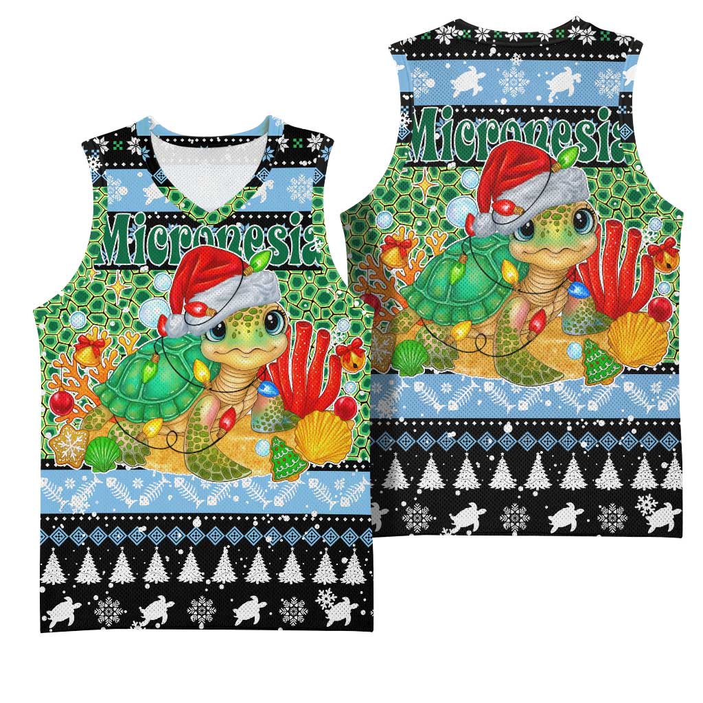 Micronesia Christmas Basketball Jersey with Santa Turtle Coral Reef and Holiday Ocean Pattern TS04 - Polynesian Pride