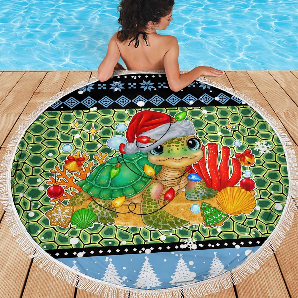 Micronesia Christmas Beach Blanket with Santa Turtle Coral Reef and Holiday Ocean Pattern TS04 - Polynesian Pride