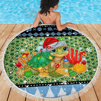 Micronesia Christmas Beach Blanket with Santa Turtle Coral Reef and Holiday Ocean Pattern TS04 - Polynesian Pride