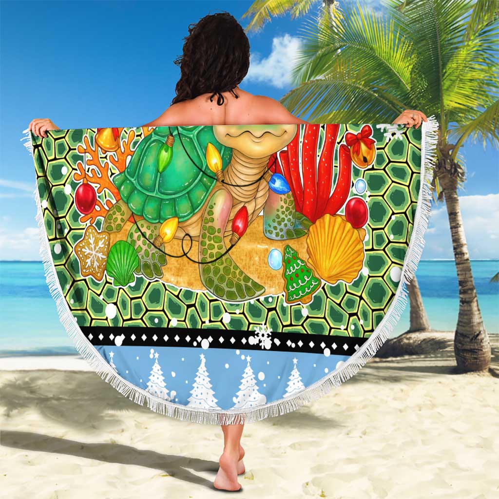 Micronesia Christmas Beach Blanket with Santa Turtle Coral Reef and Holiday Ocean Pattern TS04 - Polynesian Pride