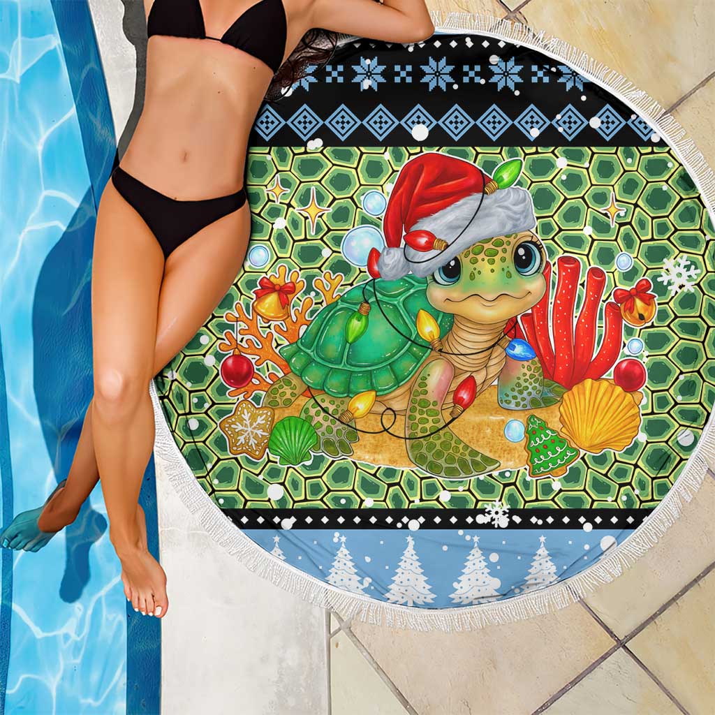 Micronesia Christmas Beach Blanket with Santa Turtle Coral Reef and Holiday Ocean Pattern TS04 - Polynesian Pride