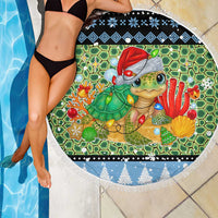 Micronesia Christmas Beach Blanket with Santa Turtle Coral Reef and Holiday Ocean Pattern TS04 - Polynesian Pride