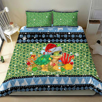 Micronesia Christmas Bedding Set with Santa Turtle Coral Reef and Holiday Ocean Pattern - Polynesian Pride