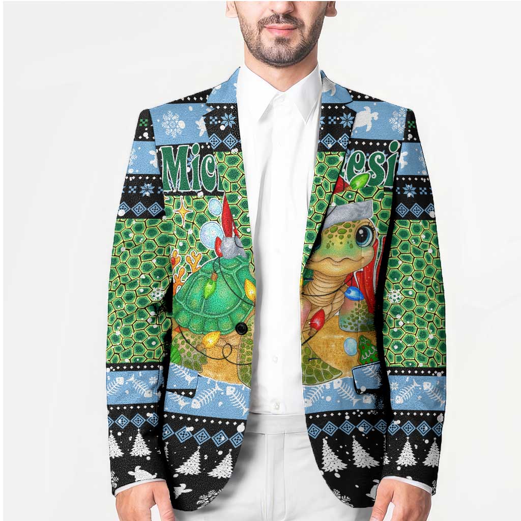 Micronesia Christmas Blazer with Santa Turtle Coral Reef and Holiday Ocean Pattern - Polynesian Pride