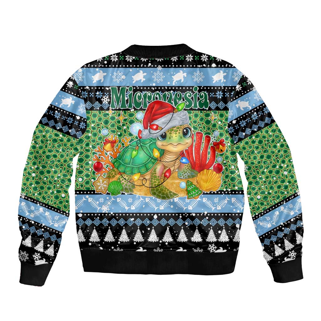 Micronesia Christmas Bomber Jacket with Santa Turtle Coral Reef and Holiday Ocean Pattern - Polynesian Pride