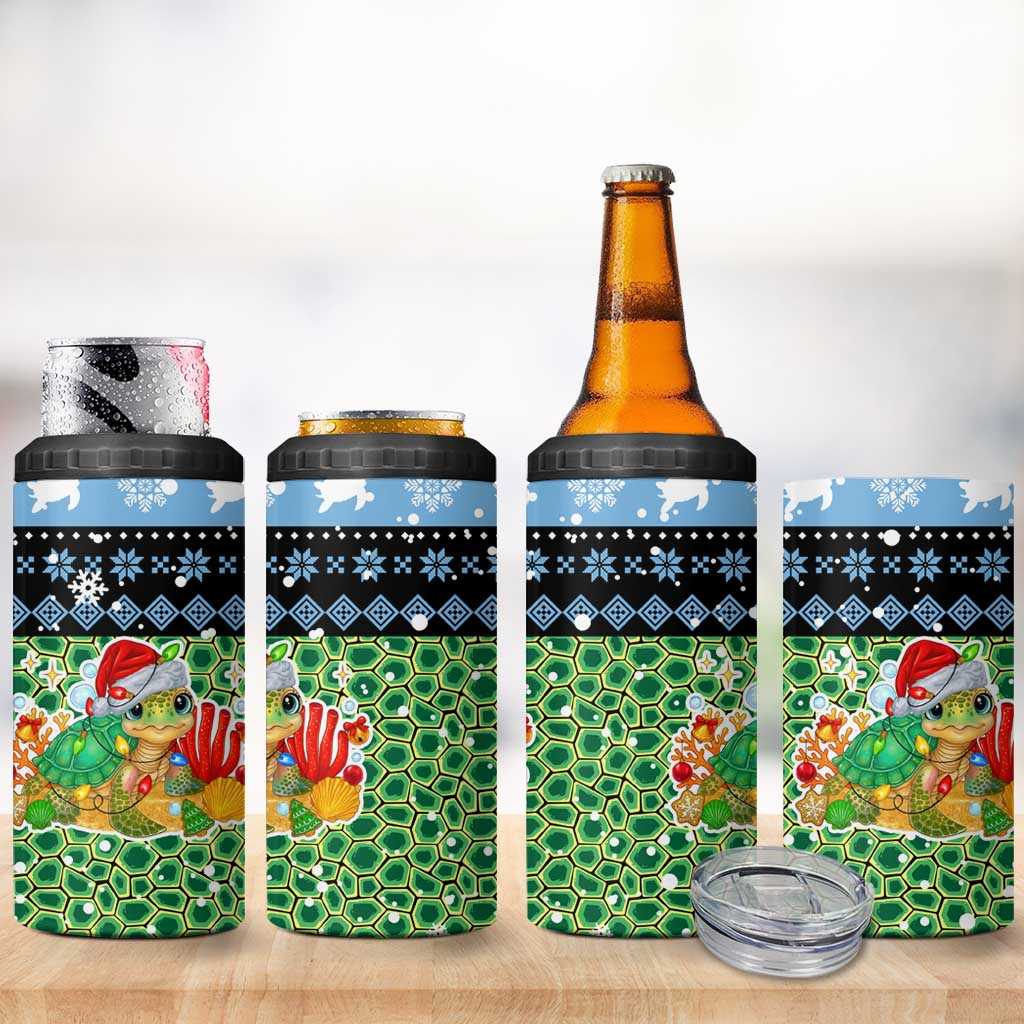 Micronesia Christmas 4 in 1 Can Cooler Tumbler with Santa Turtle Coral Reef and Holiday Ocean Pattern - Polynesian Pride
