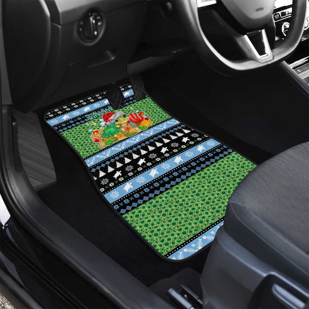 Micronesia Christmas Car Mats with Santa Turtle Coral Reef and Holiday Ocean Pattern - Polynesian Pride