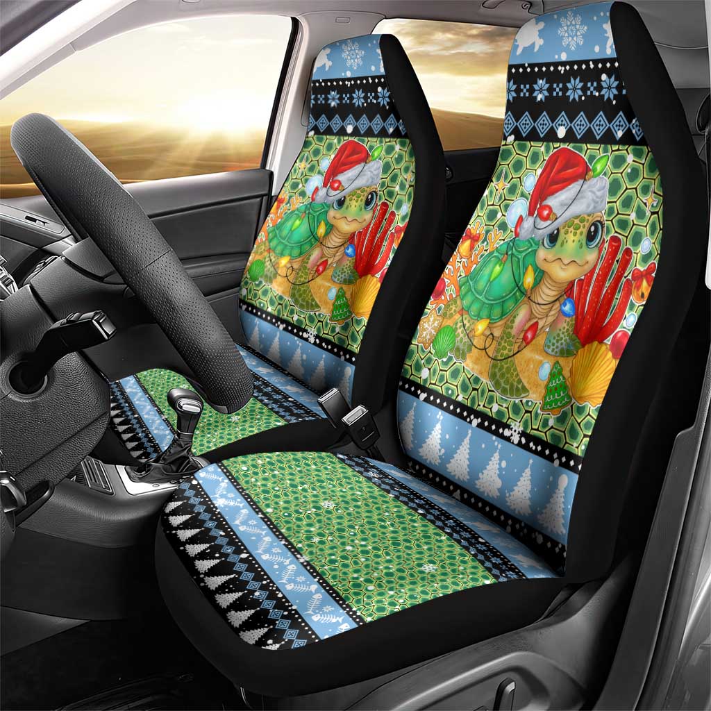 Micronesia Christmas Car Seat Cover with Santa Turtle Coral Reef and Holiday Ocean Pattern - Polynesian Pride
