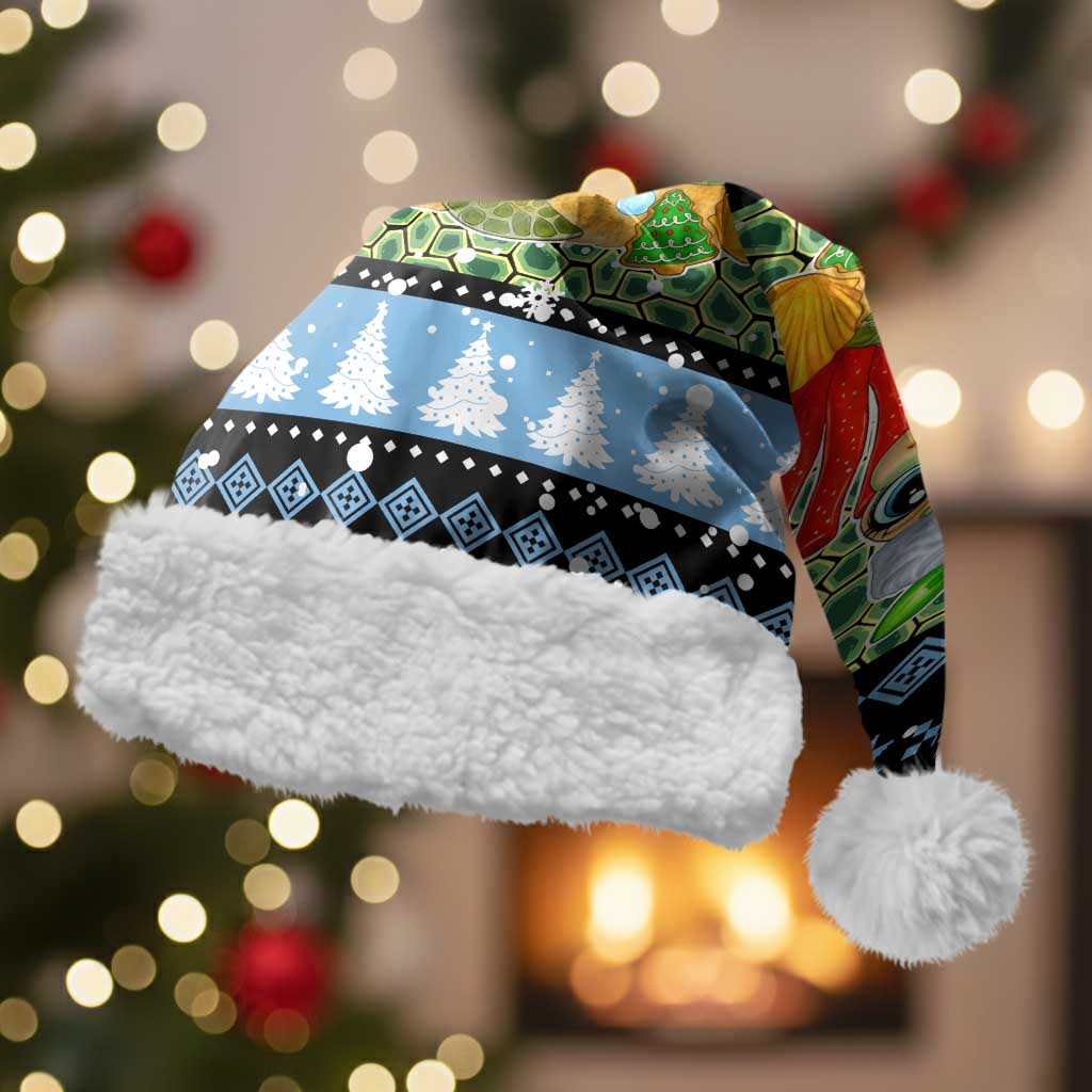 Micronesia Christmas Santa Hat with Santa Turtle Coral Reef and Holiday Ocean Pattern - Polynesian Pride