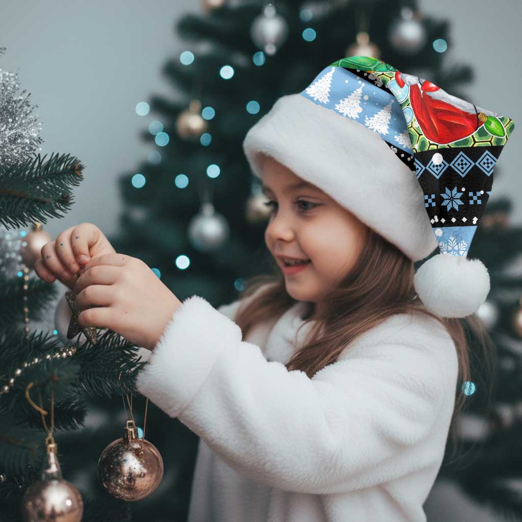Micronesia Christmas Santa Hat with Santa Turtle Coral Reef and Holiday Ocean Pattern - Polynesian Pride