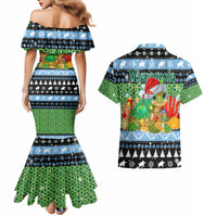 Micronesia Christmas Couples Matching Mermaid Dress and Hawaiian Shirt with Santa Turtle Coral Reef and Holiday Ocean Pattern TS04 - Polynesian Pride
