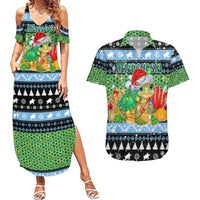 Micronesia Christmas Couples Matching Summer Maxi Dress and Hawaiian Shirt with Santa Turtle Coral Reef and Holiday Ocean Pattern TS04 Black Green - Polynesian Pride