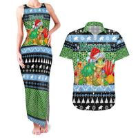 Micronesia Christmas Couples Matching Tank Maxi Dress and Hawaiian Shirt with Santa Turtle Coral Reef and Holiday Ocean Pattern TS04 Black Green - Polynesian Pride