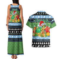 Micronesia Christmas Couples Matching Tank Maxi Dress and Hawaiian Shirt with Santa Turtle Coral Reef and Holiday Ocean Pattern TS04 - Polynesian Pride
