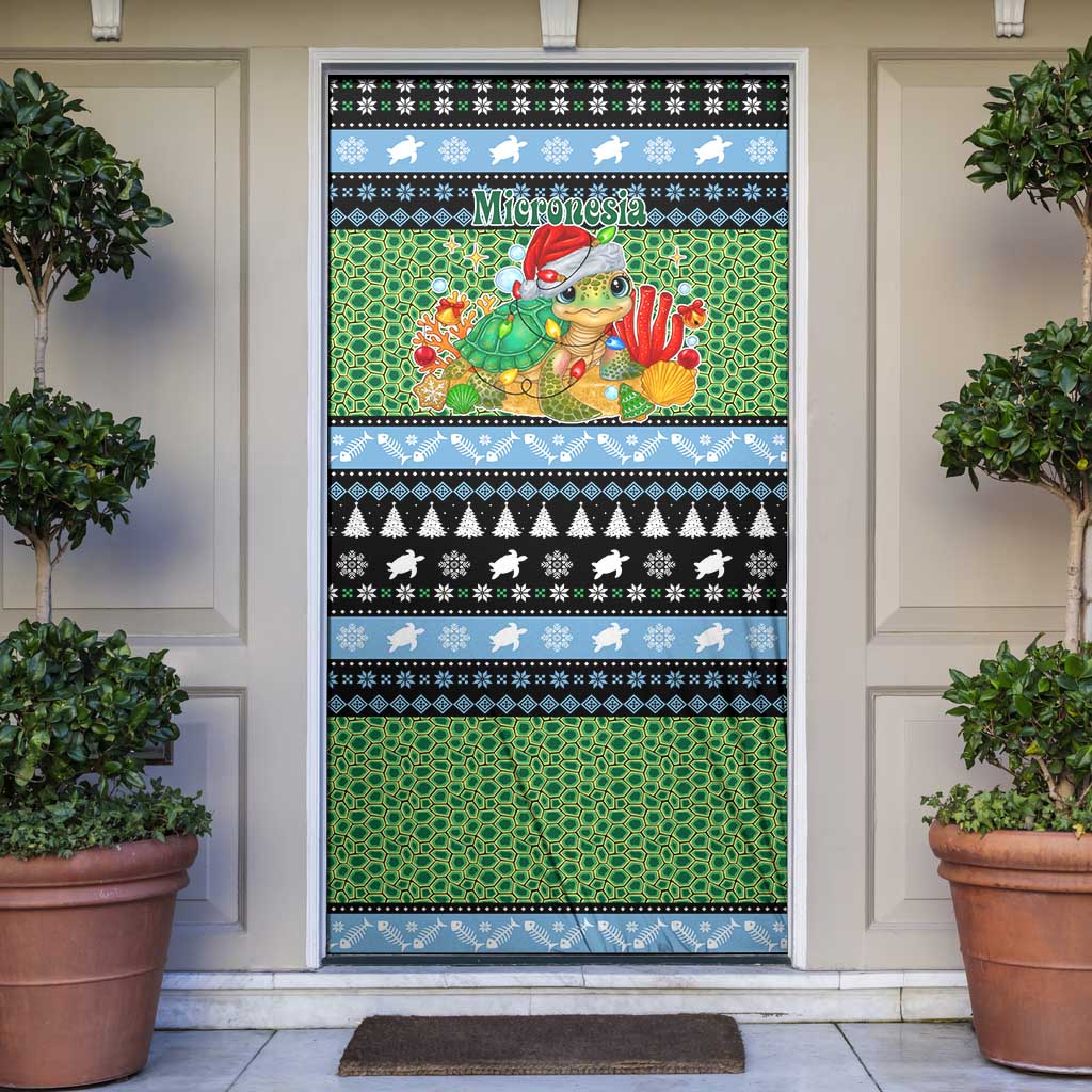Micronesia Christmas Door Cover with Santa Turtle Coral Reef and Holiday Ocean Pattern - Polynesian Pride