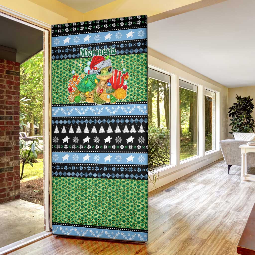 Micronesia Christmas Door Cover with Santa Turtle Coral Reef and Holiday Ocean Pattern - Polynesian Pride