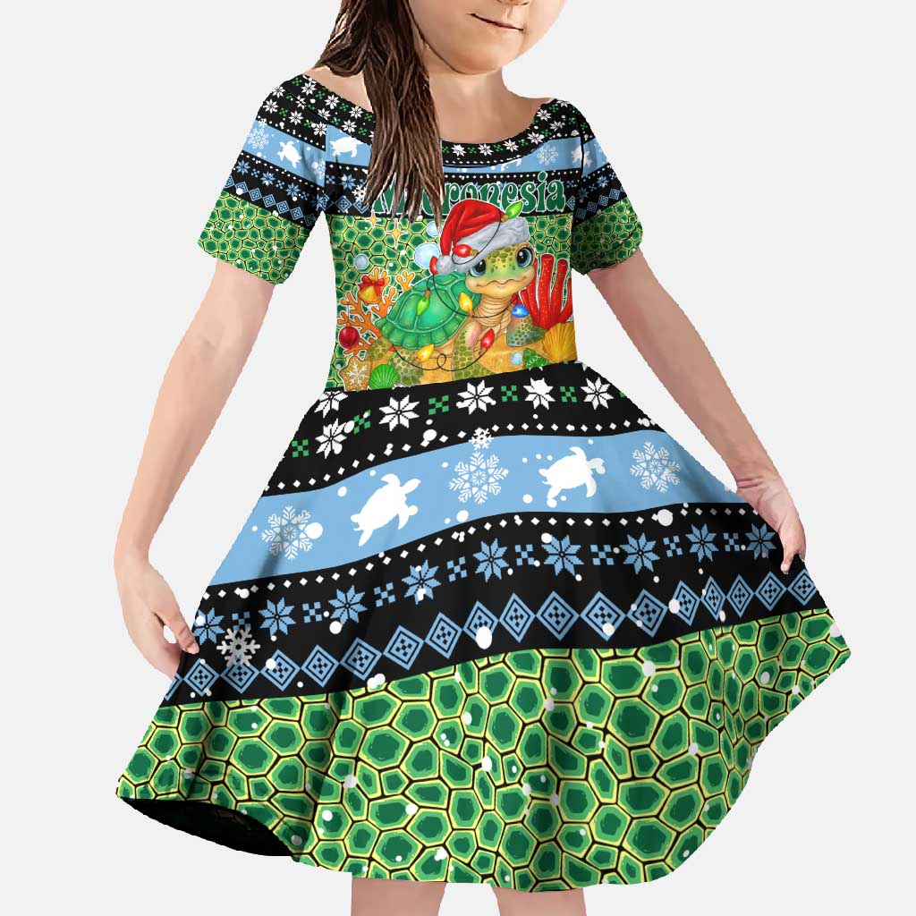 Micronesia Christmas Family Matching Long Sleeve Bodycon Dress and Hawaiian Shirt with Santa Turtle Coral Reef and Holiday Ocean Pattern - Polynesian Pride